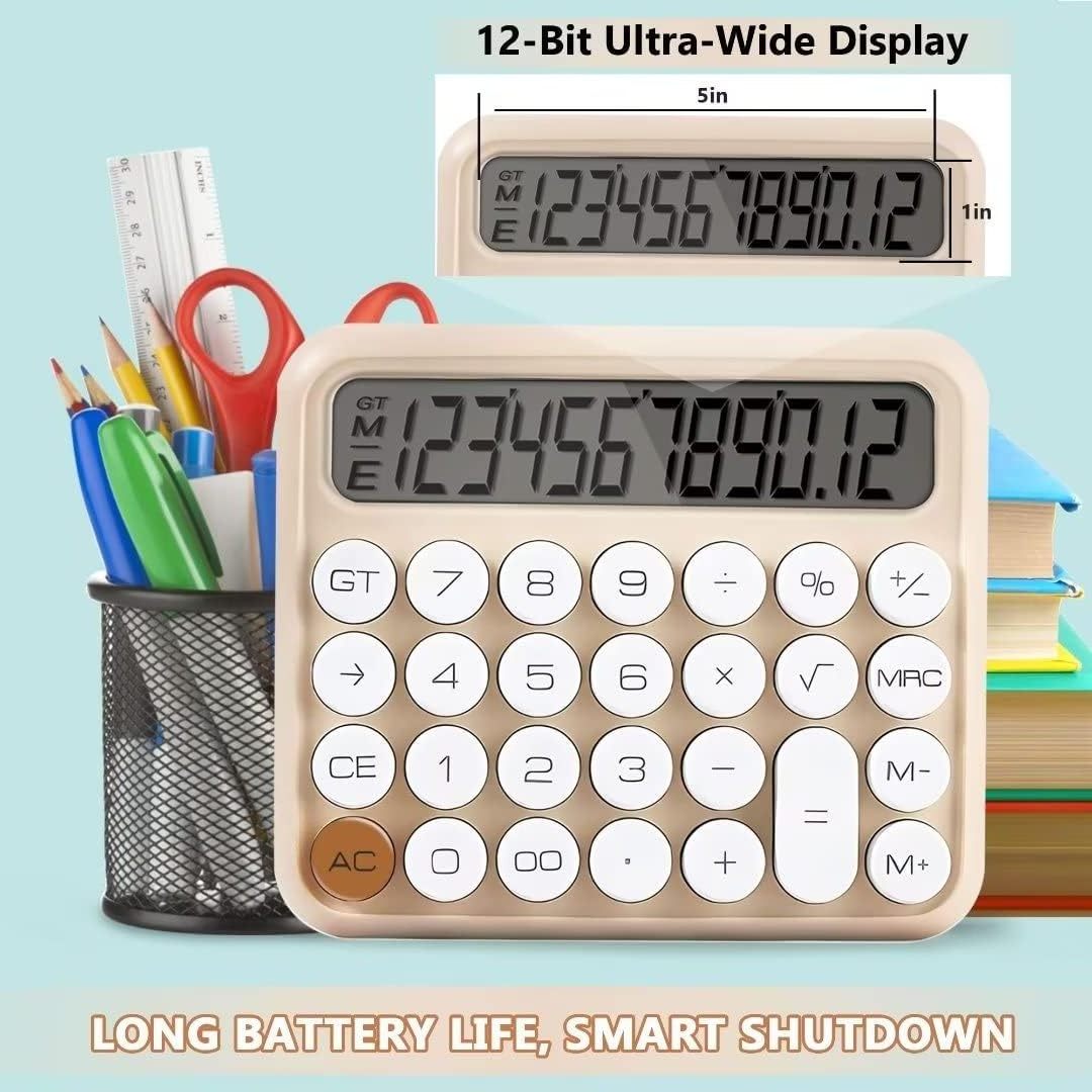 Apricot Clear 12 Digit Large LCD Display Mechanical Desk Switch Calculator With Automatic Sleep