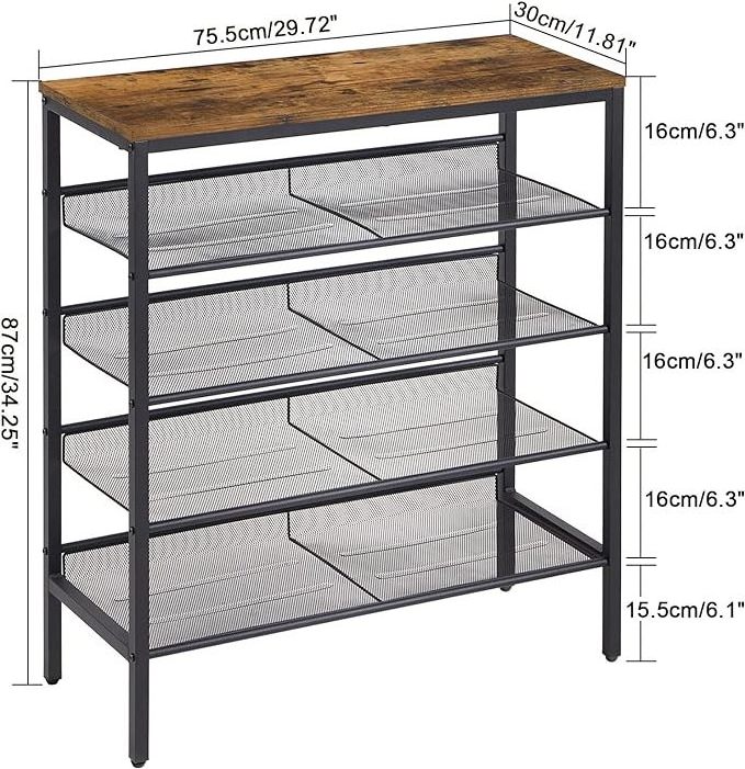 5 Tier Shoe Storage with 4 Mesh Shelves Flat or Slant Adjustable Shoe Organizer