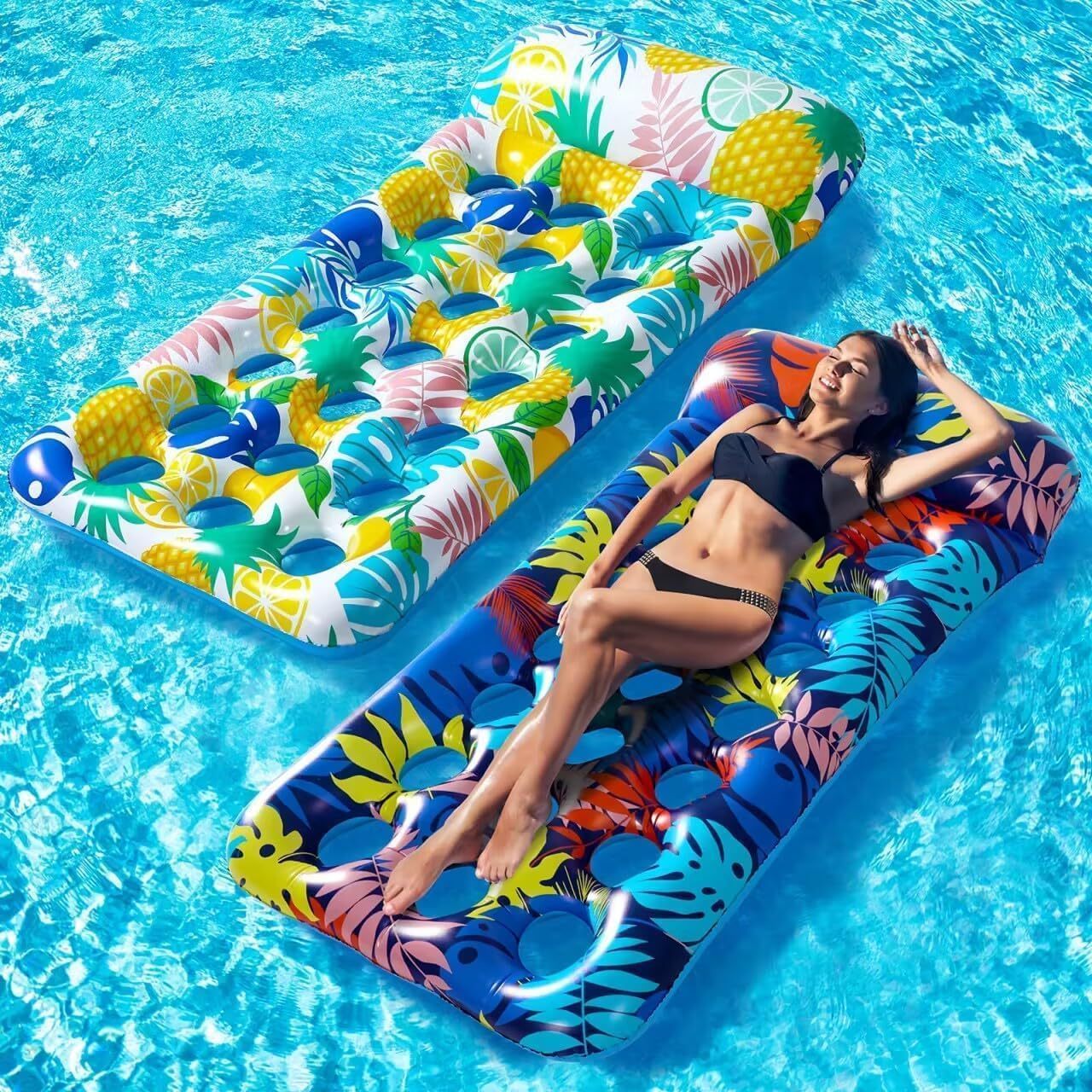 Pool Float Lounge Adult Size Inflatable Fabric Pool Float with Headrest Pool Floats For Summer Beach