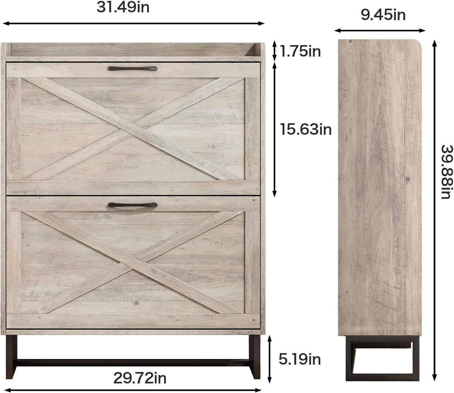 Shoe Storage Cabinet with 2 Flip Drawers Freestanding Organizer with Metal Legs