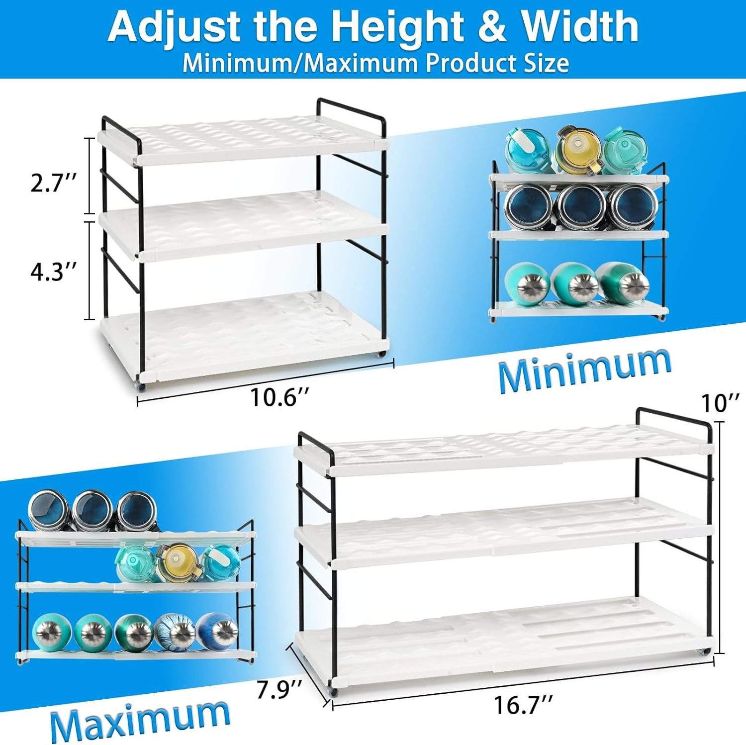 3 Layer Water Bottle Organizer for Cabinet Expandable Water Bottle Storage Rack