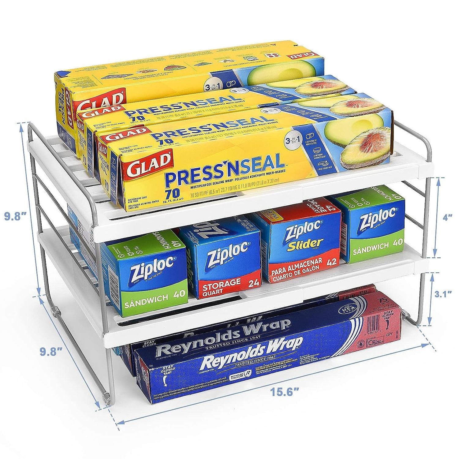 3 Tier Kitchen Wrap Organizer Rack Multifunction Foil And Plastic Warp Organizer For Cabinet Foot Warp