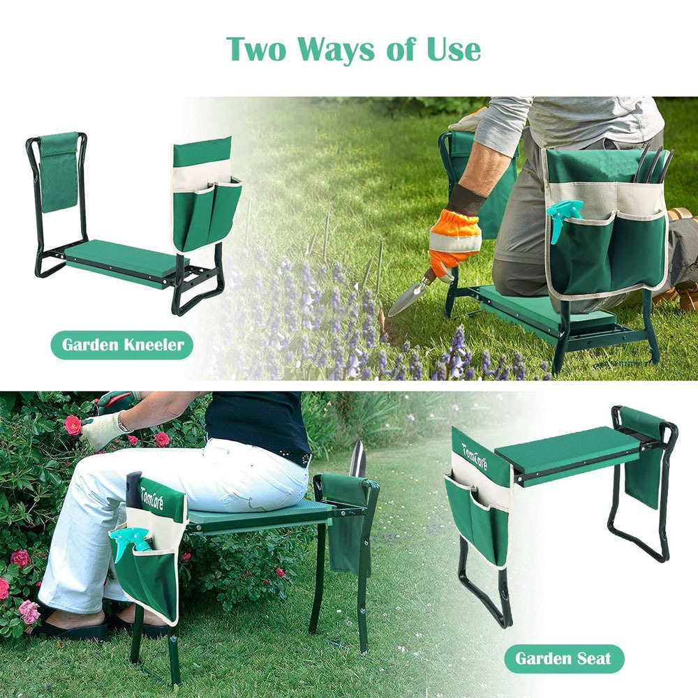 Garden Kneeler And Seat With 2 Bonus Tool Pouches - Portable Garden Bench EVA Foam Pad With Kneeling Pad for Gardening