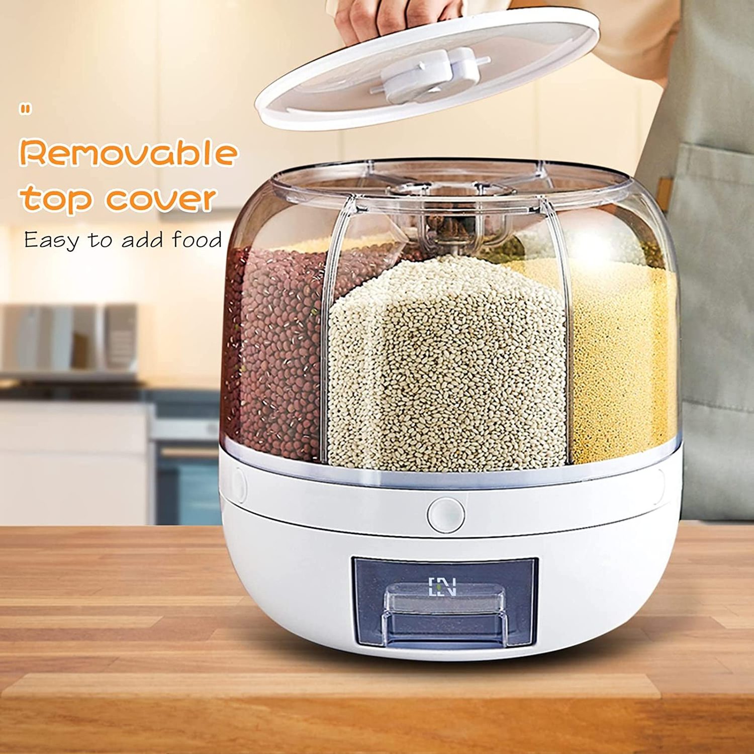 Rotating Dry Food Grain Dispenser 360 Rotating Food Dispenser 28lbs 8.2 Qt Round Storage Container With Sealed Lid