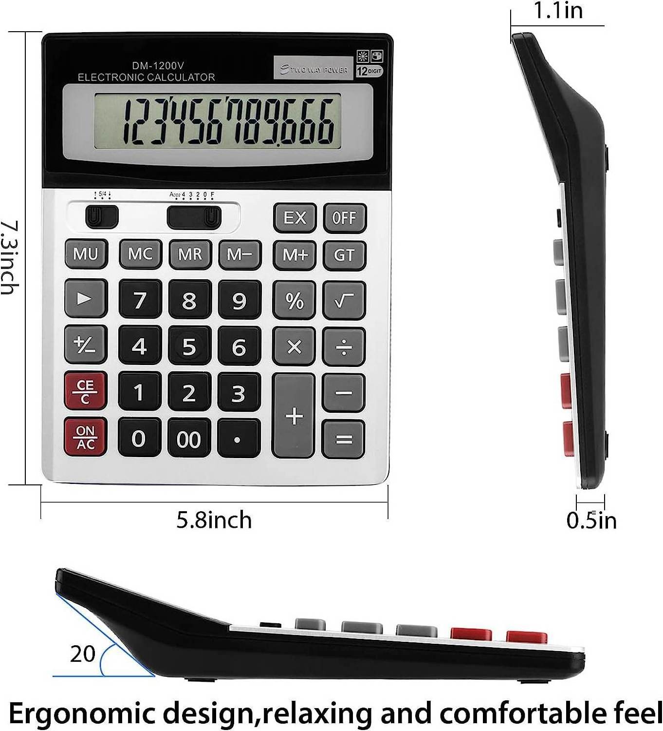 Classic Tilt Screen Extra Large LCD Display 12 Digit Desk Basic Office Calculator with Big Buttons