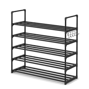 6 Tiers Adjustable Shoe Shelf Storage Organizer Simple Metal Shoe Rack with Versatile Hooks