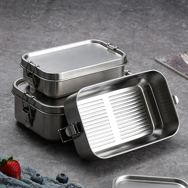 Rectangle 304 Stainless Steel Lunch Box Leak Proof Sealed Durable Metal Bento Box for Adults