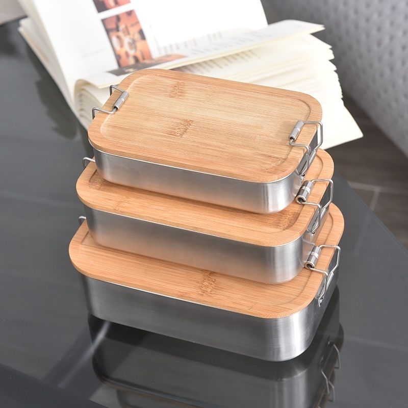 Rectangle 304 Stainless Steel Lunch Box Leak Proof Sealed Durable Metal Bento Box for Adults