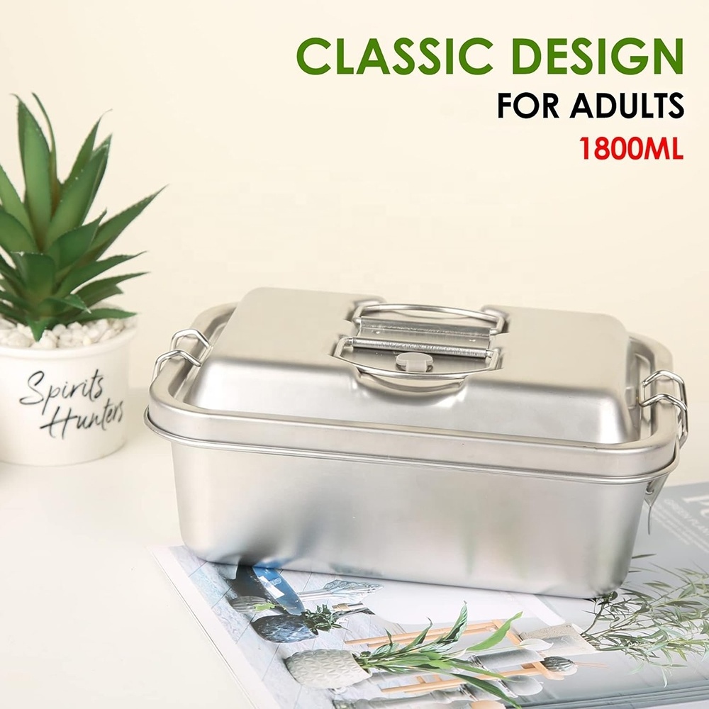 Leak-proof 2 Layer Stainless Steel Bento Lunch Box Metal Lunch Food Container with Secure Locks