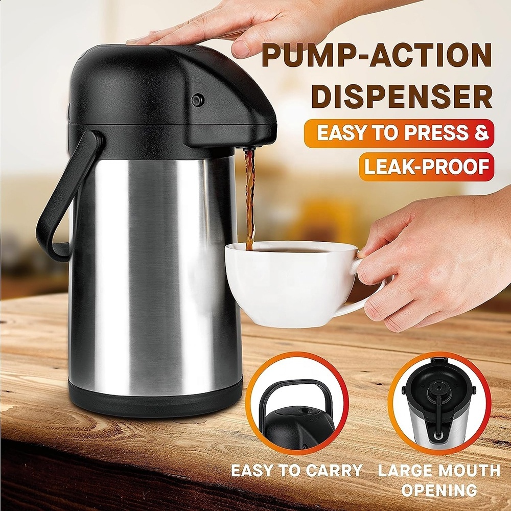 Portable Coffee Water Dispenser with Pump Stainless Steel Vacuum Flasks Thermoses for Hot/Cold Drink