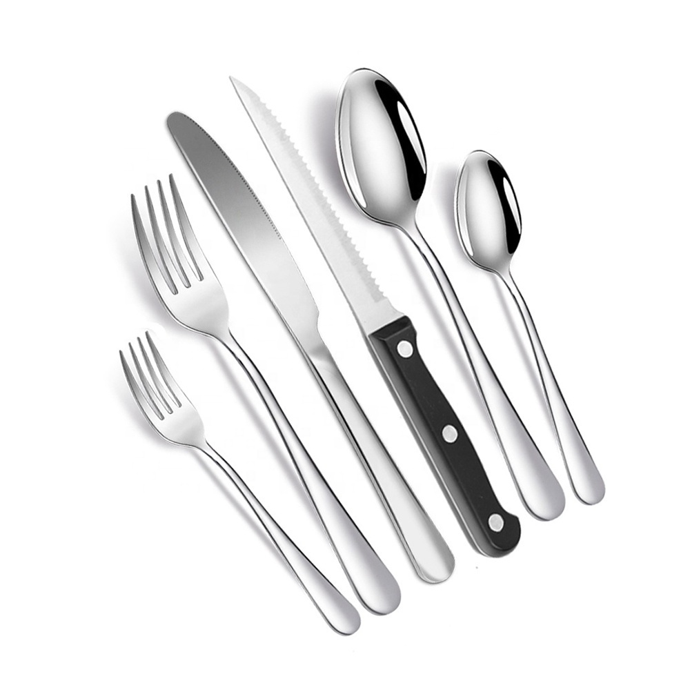 Home Kitchen Eating Tableware Utensils Set Stainless Steel Silverware Set with Steak Knives