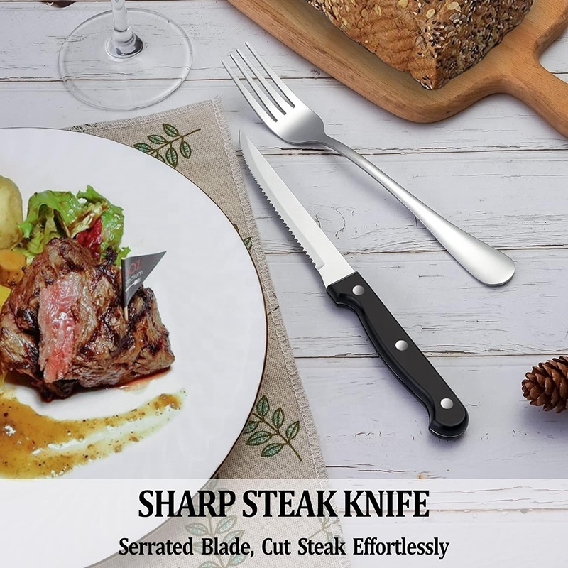 Home Kitchen Eating Tableware Utensils Set Stainless Steel Silverware Set with Steak Knives