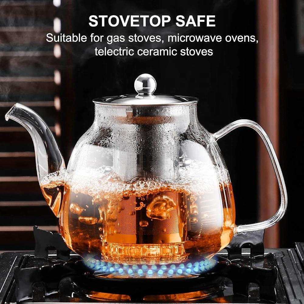 Borosilicate Glass Tea Kettle Durable Clear Tea Maker Brewer with Removable 18/8 Stainless Steel Infuser