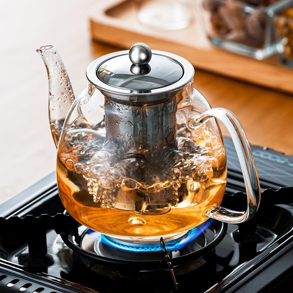 Borosilicate Glass Tea Kettle Durable Clear Tea Maker Brewer with Removable 18/8 Stainless Steel Infuser