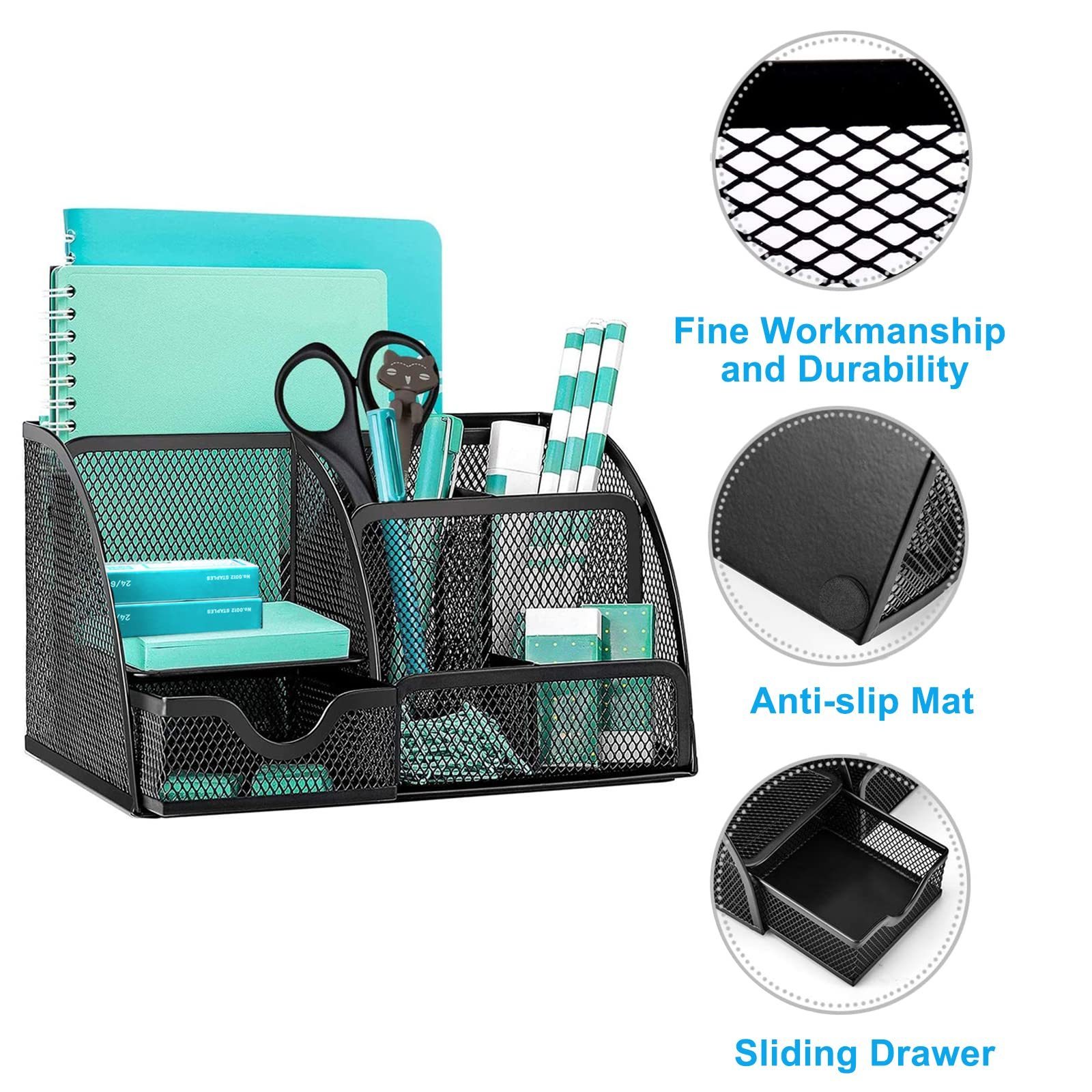 Accessories  Office Supplies Desk Organizer  with 7 Compartments + Pen Holder / 72 Clips Set  Mesh