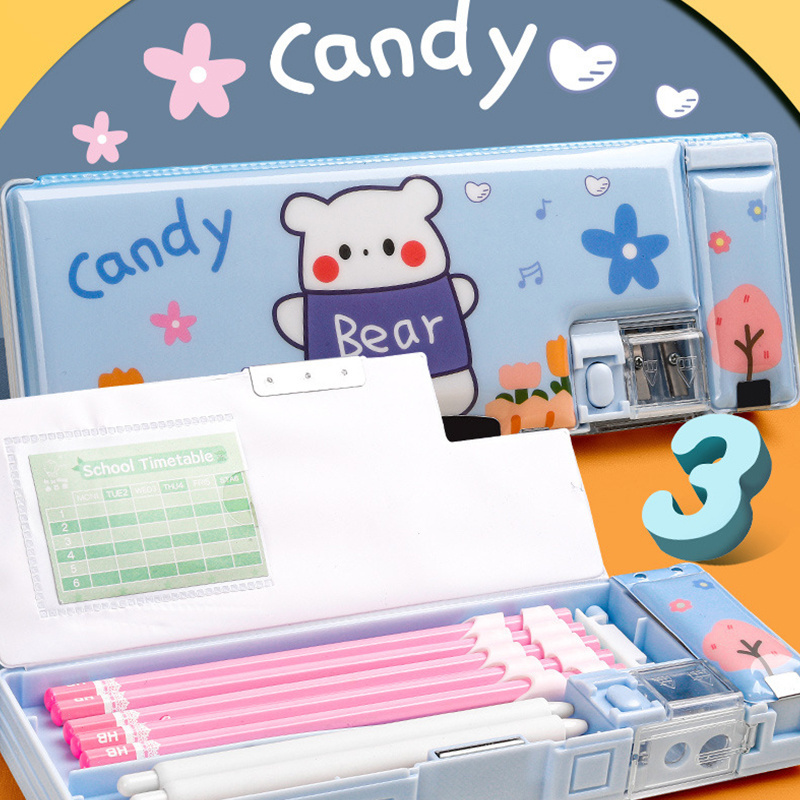 Pop Up Unicorn Pencil Case for Kids Multifunction Stationery Organizer Box with Calculator Sharpener and Pencils Cute School