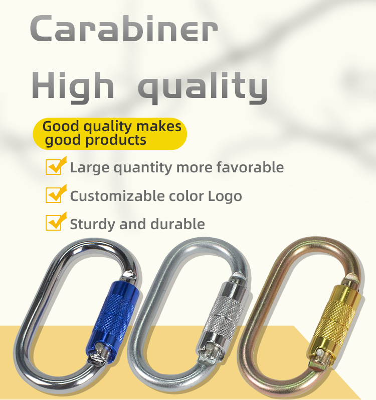 Custom Finish 22KN Carbon Steel Screw Lock Carabiner For Climbing