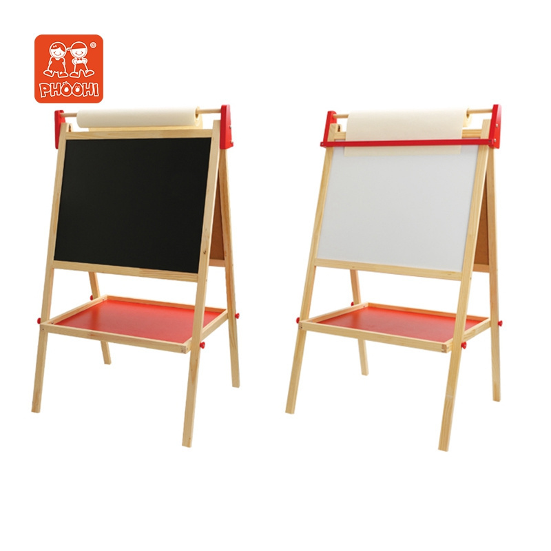 Children wooden toy preschool drawing board educational toys writing board for kids Easel with Paper Roll