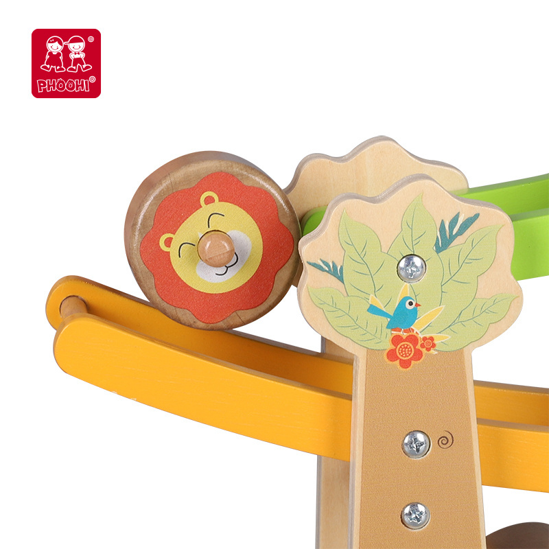 kids wooden puzzle toys, four story forest themed track, children's wooden ramp roller speed toys