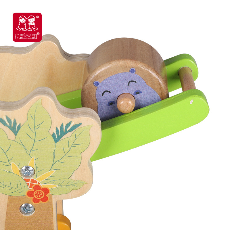 kids wooden puzzle toys, four story forest themed track, children's wooden ramp roller speed toys