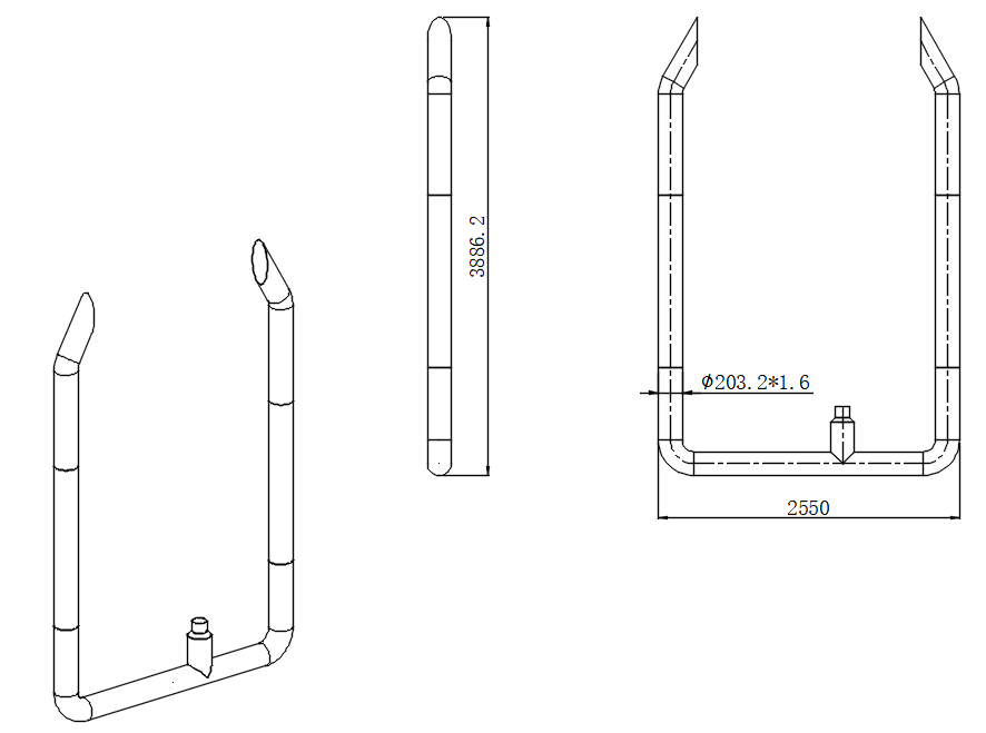 Stainless steel 8 x 153 inch 30 degree Turn Out 30 Top Exhaust Kit