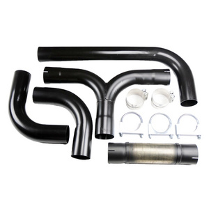 Universal 5" Black Turbocharger Dual Smoker Diesel Exhaust Stack T Pipe System Kit