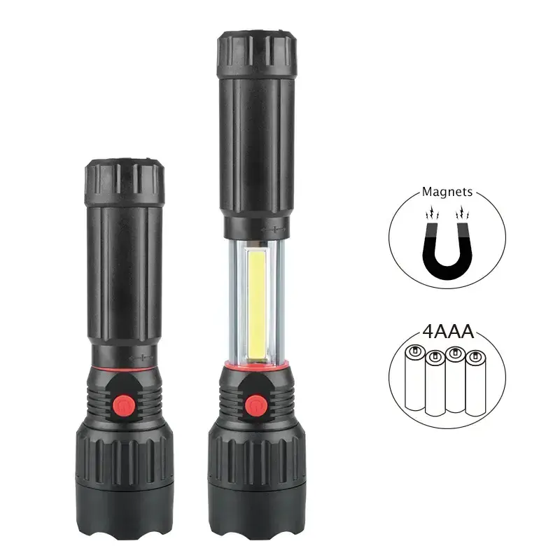 NPOT 2 in 1 Flashlight/worklight, 3W COB LED Flashlight with Magnetic base, length adjustable & telescopic Worklight