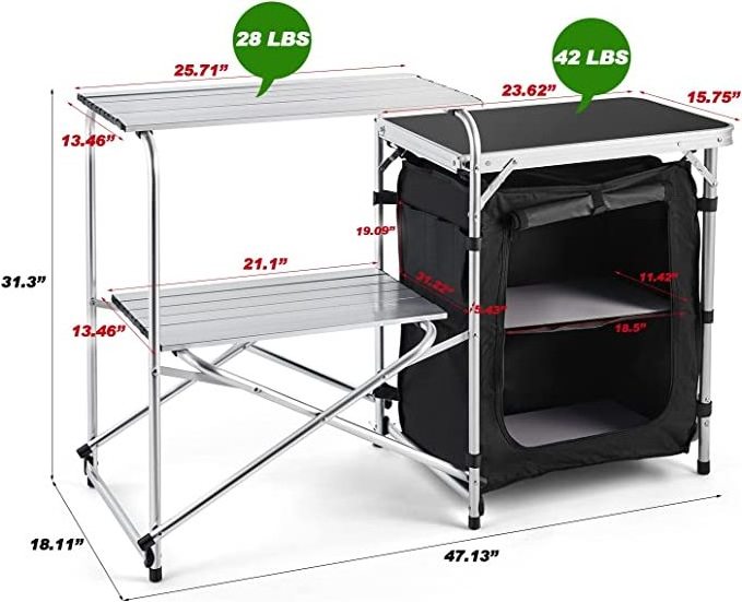 NPOT Camping Kitchen Table, Aluminum Outdoor Folding Grill Cook Station with Storage Organizer, 2 Side Tables for BBQ Picnic