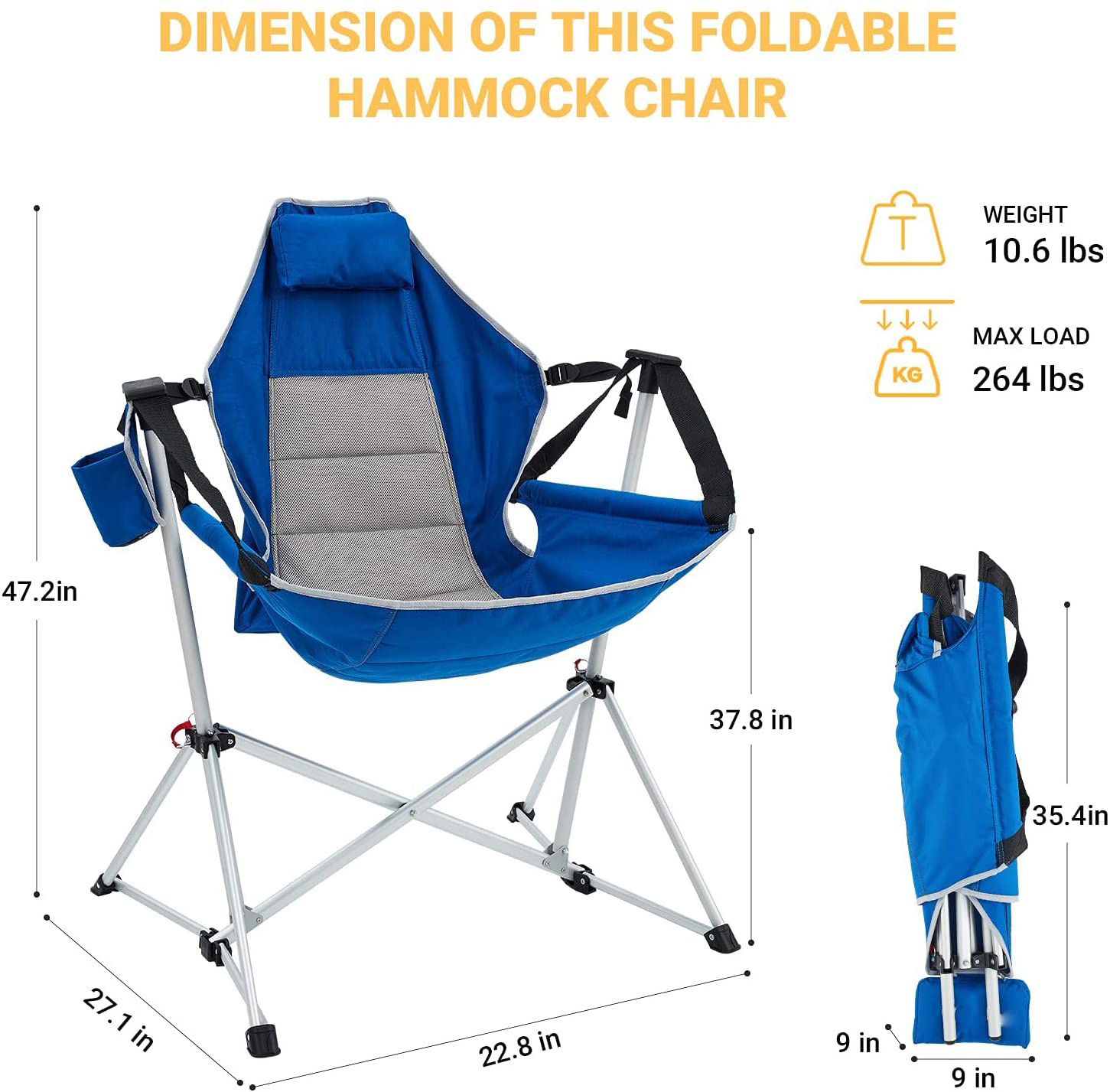 NPOT Folding Hammock Camping Chair Swing Rocking Chair Reclining Lounger Beach Chair for Outdoor Patio Lawn Backyard Picnic