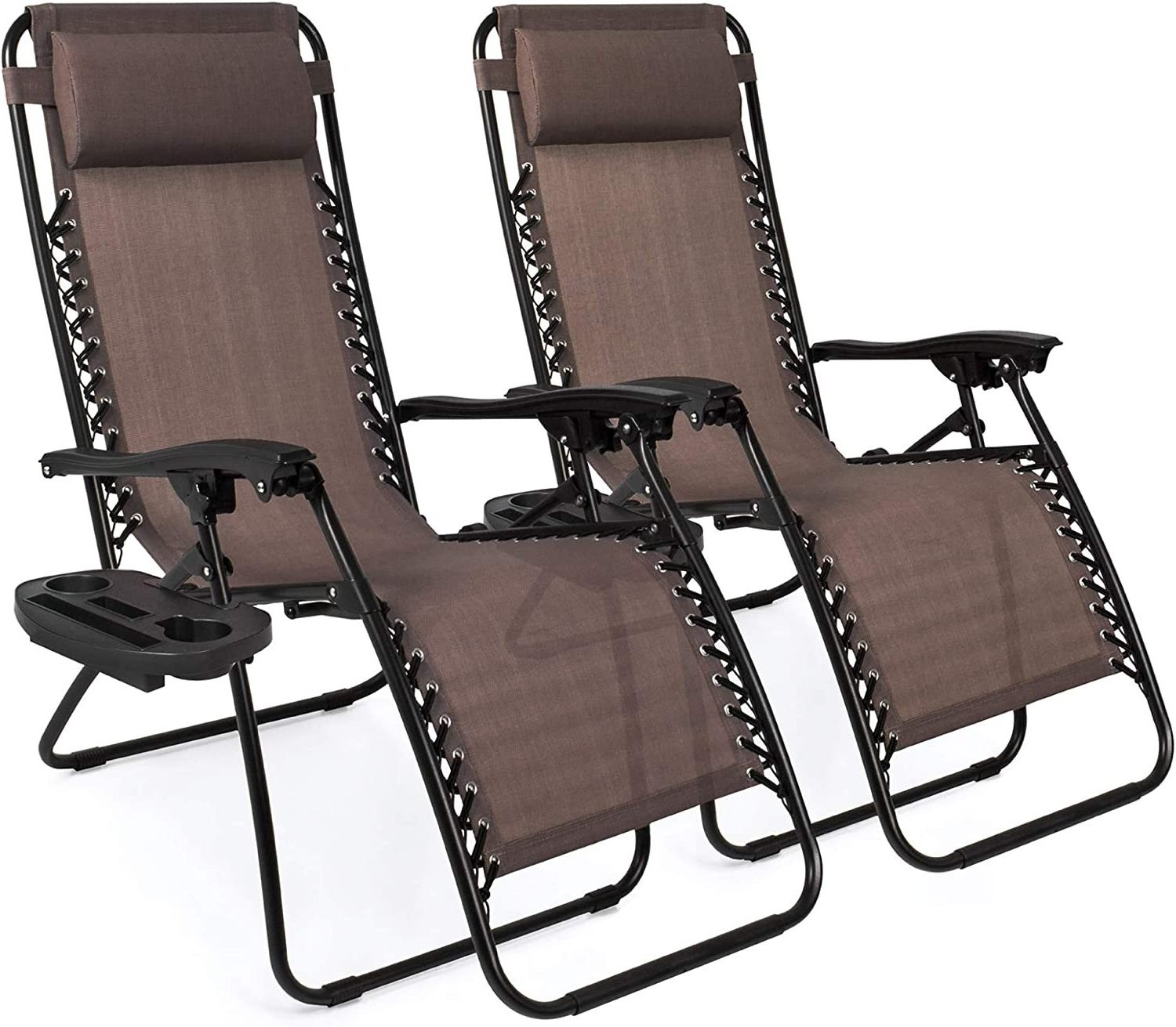 NPOT Best Choice Products Set of 2 Adjustable Steel Mesh Zero Gravity Lounge Chair Recliners W/pillows and Cup Holder Trays Iron