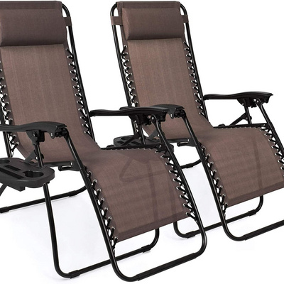 NPOT Best Choice Products Set of 2 Adjustable Steel Mesh Zero Gravity Lounge Chair Recliners W/pillows and Cup Holder Trays Iron