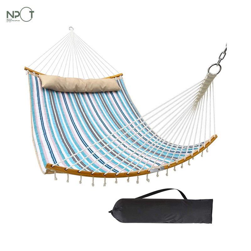 Double Portable Hammocks with Folding Bamboo Spreader Bar & Pillow,Tree Hammock Swing