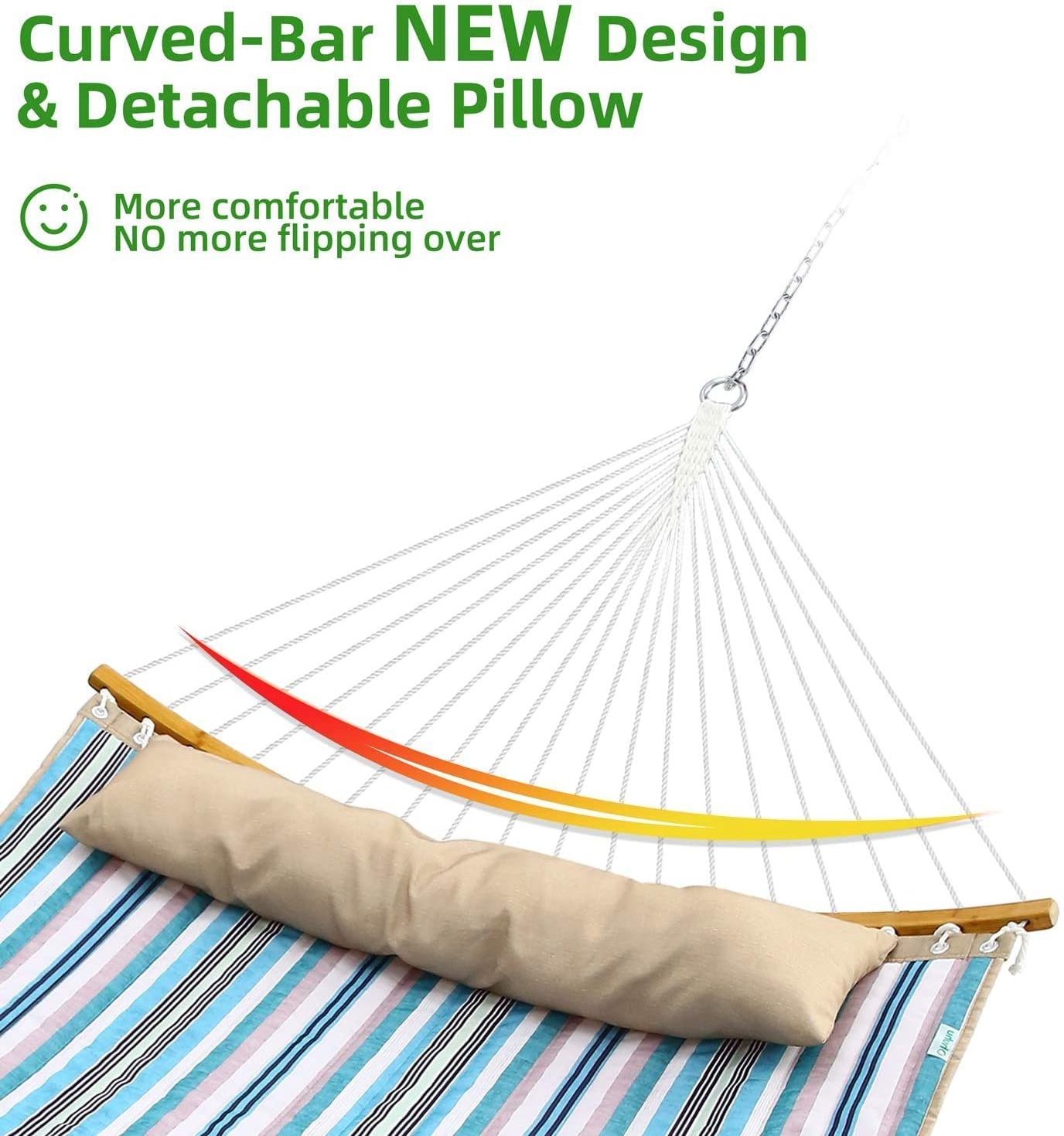 Double Portable Hammocks with Folding Bamboo Spreader Bar & Pillow,Tree Hammock Swing