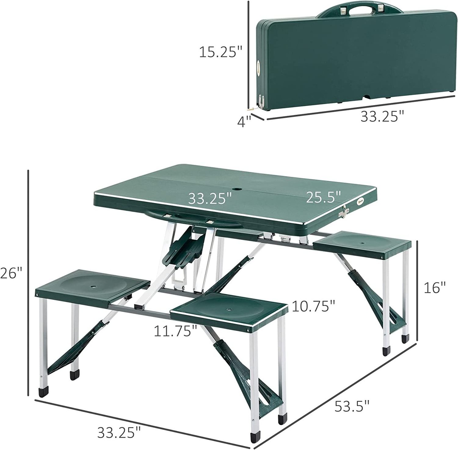 NPOT Portable Foldable Camping Picnic Table Set with Four Chairs and Umbrella Hole, 4-Seats Aluminum Fold Up Travel Picnic Table