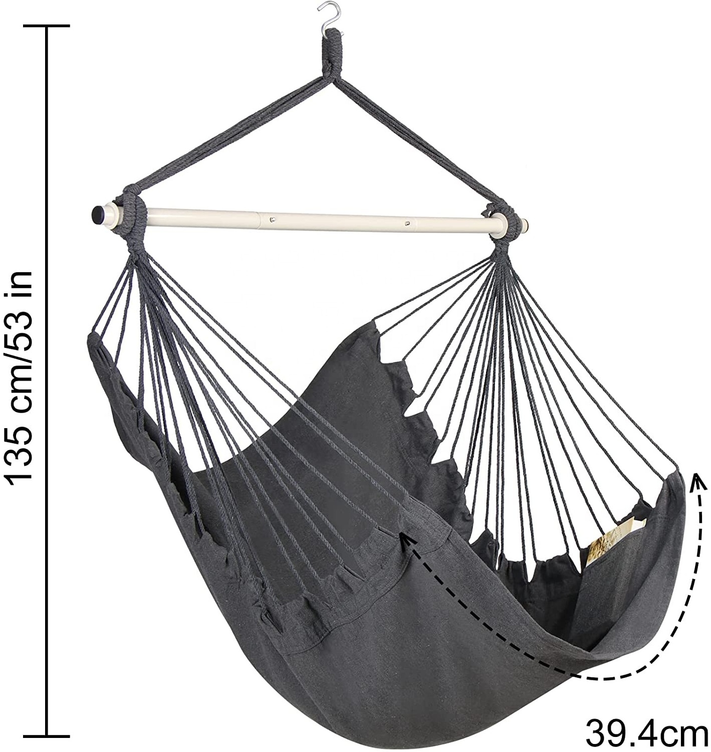 NPOT Removable Steel Spreader Bar with Anti-Slip Rings Hanging Chair with Pocket Hammock Chair Hanging Rope Swing