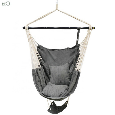 NPOT Removable Steel Spreader Bar with Anti-Slip Rings Hanging Chair with Pocket Hammock Chair Hanging Rope Swing