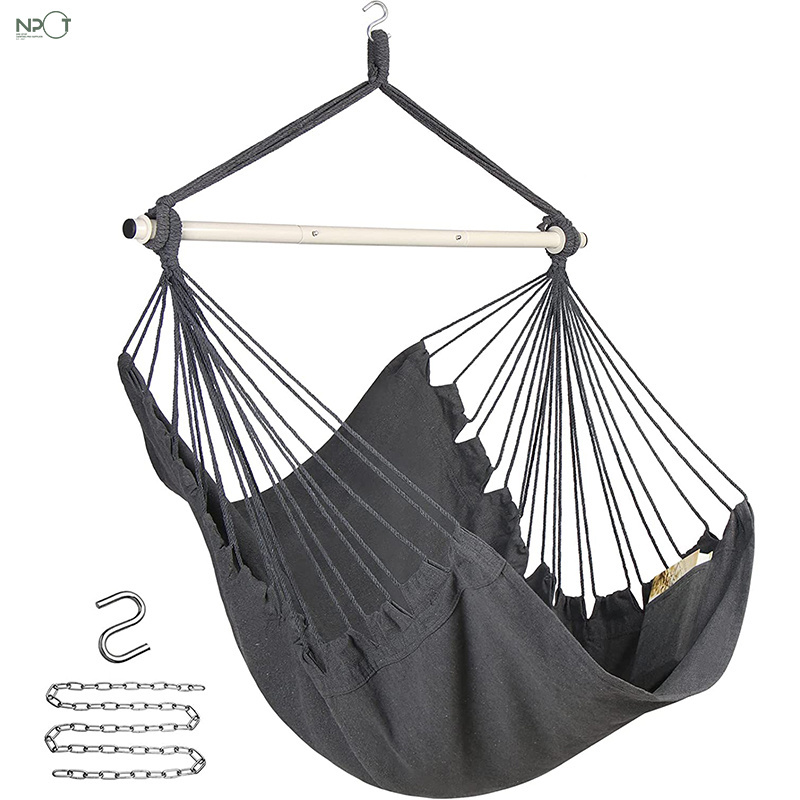 NPOT Removable Steel Spreader Bar with Anti-Slip Rings Hanging Chair with Pocket Hammock Chair Hanging Rope Swing