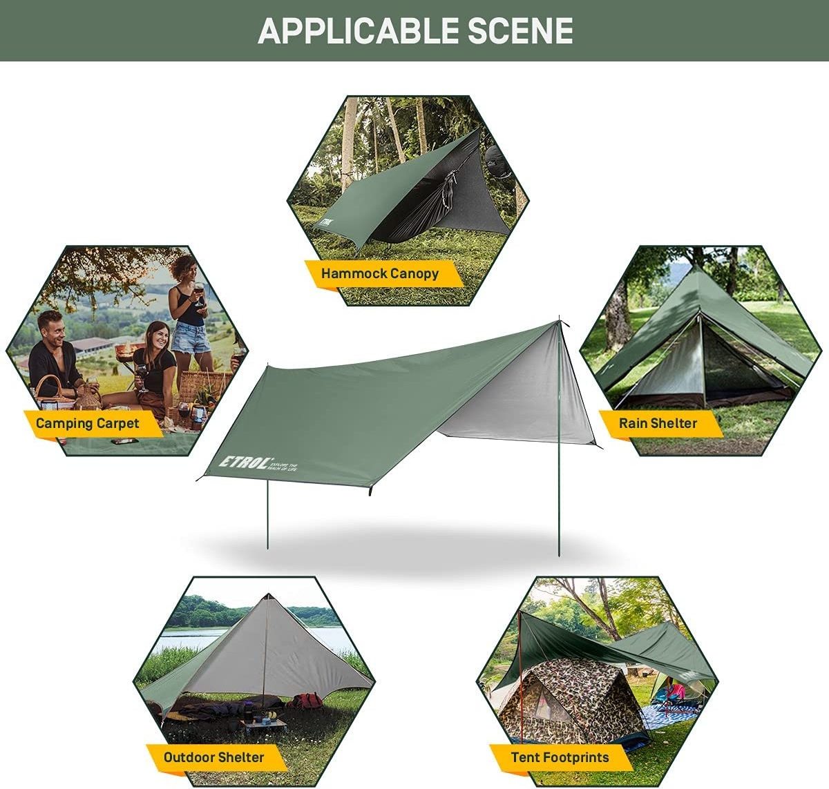 Hammock Rain Fly Tent Tarp,Portable Lightweight Waterproof Windproof Anti-UV Tarpaulin,5 in 1 Multifunctional Camping Shelter