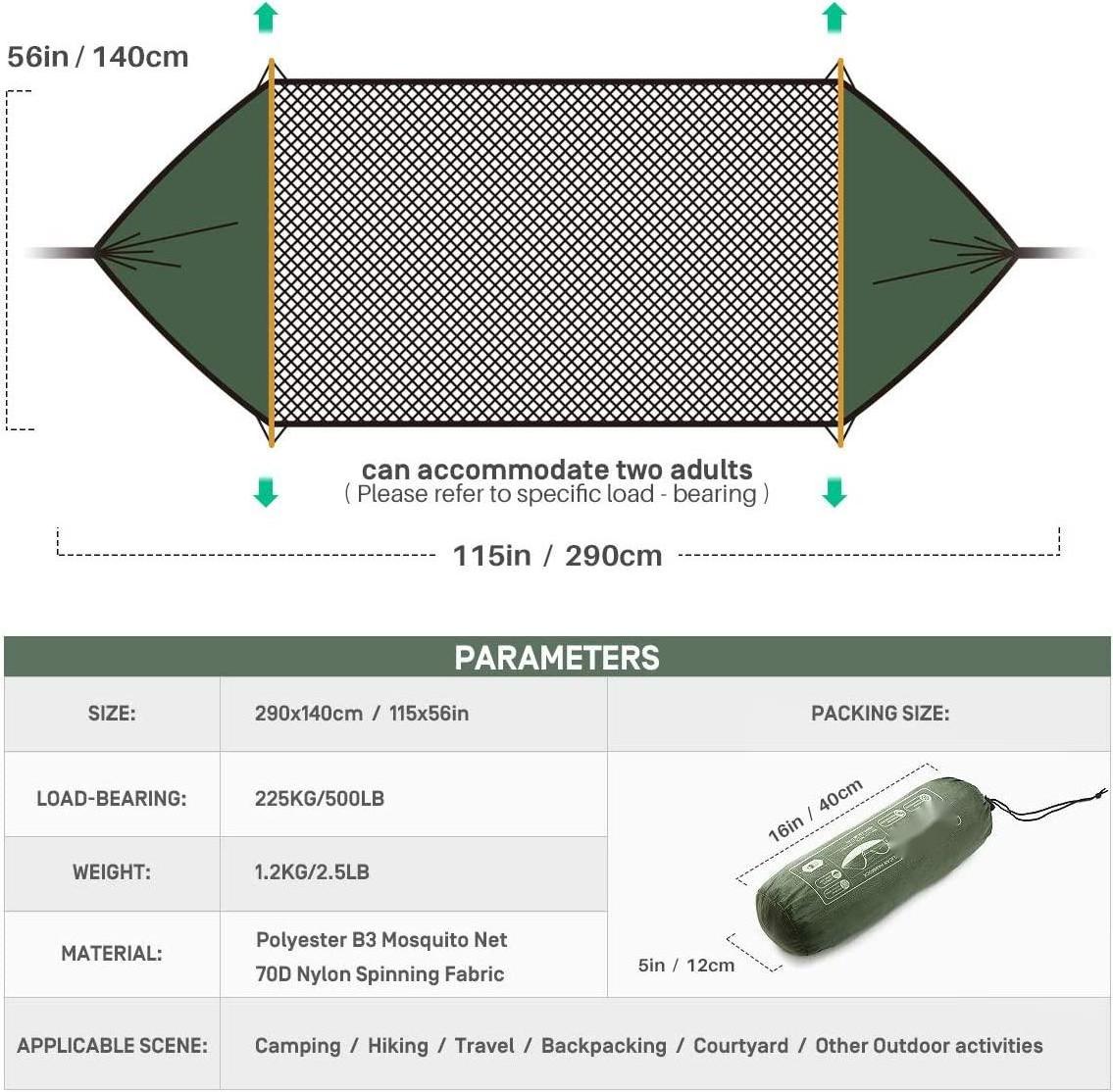 NPOT Camping Hammock with Mosquito Net,3 in 1 Function Parachute Portable Hammock