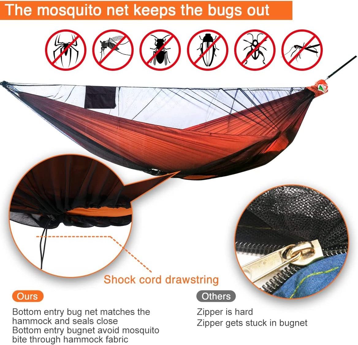 NPOT Camping Hammock with Mosquito Bug Net Long Tree Straps Ridgeline Chill Out Portable Hammock