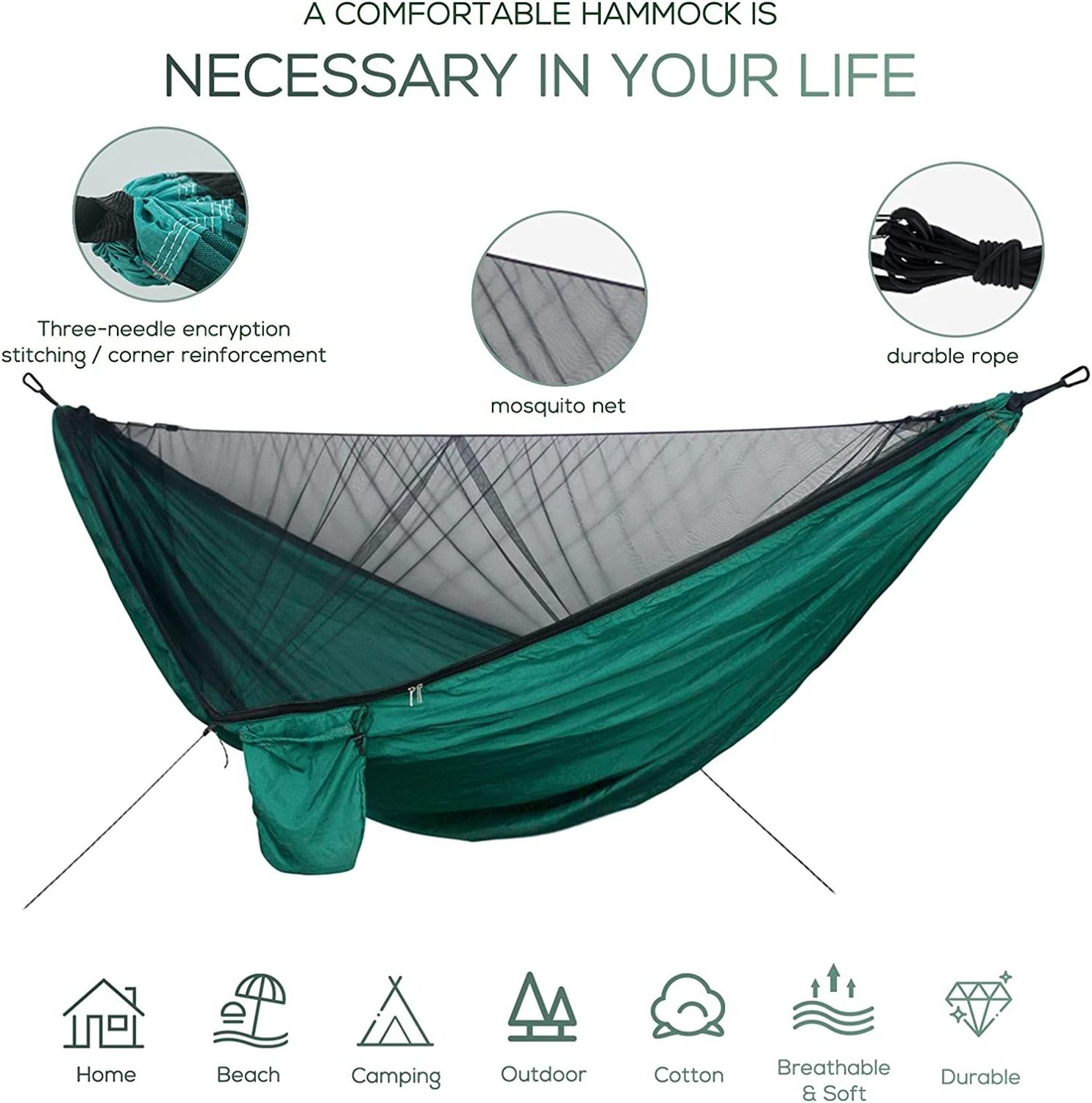 With Mosquito Net Portable Travel Hammock with Tree Straps D-shaped Carabiner Elastic Rope Loop Parachute Nylon Hammock Adult