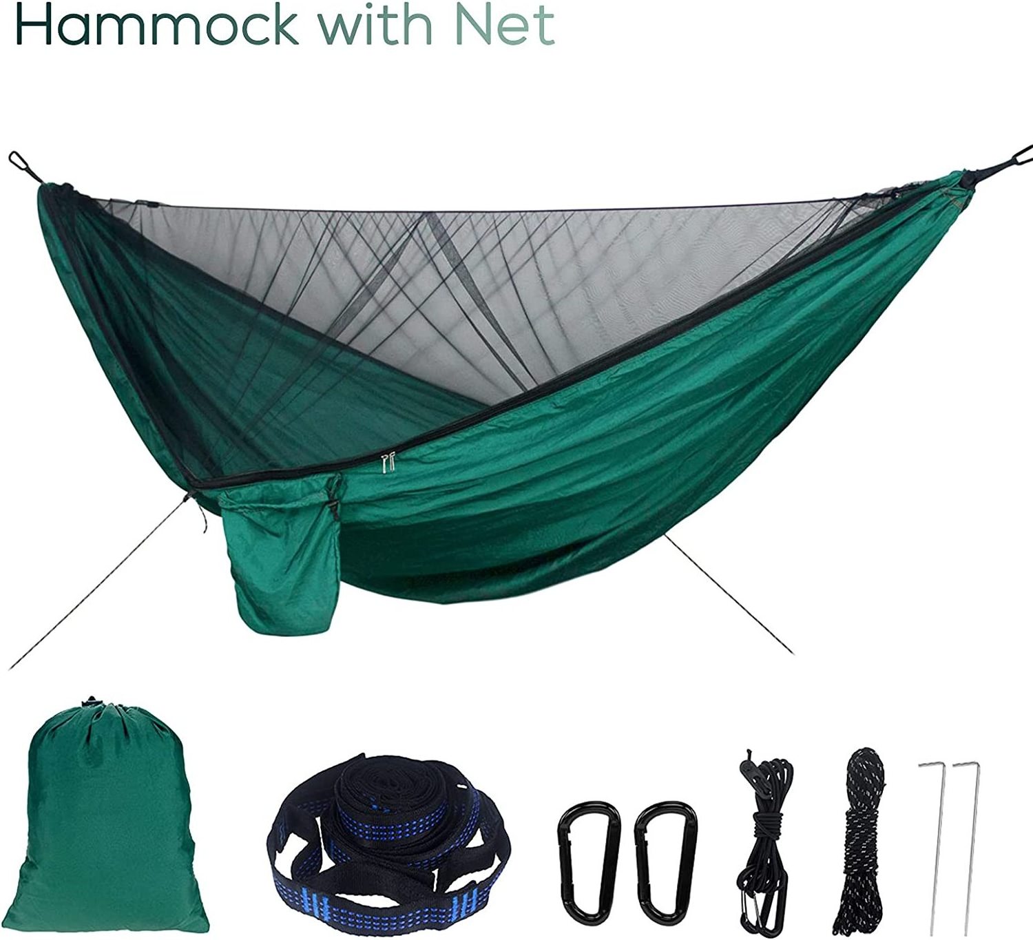 With Mosquito Net Portable Travel Hammock with Tree Straps D-shaped Carabiner Elastic Rope Loop Parachute Nylon Hammock Adult