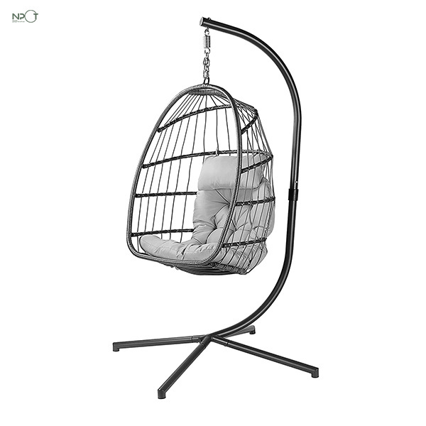 NPOT Indoor Outdoor Wicker Hanging Chair, Rattan Swing Egg Chair with UV Resistant Cushion