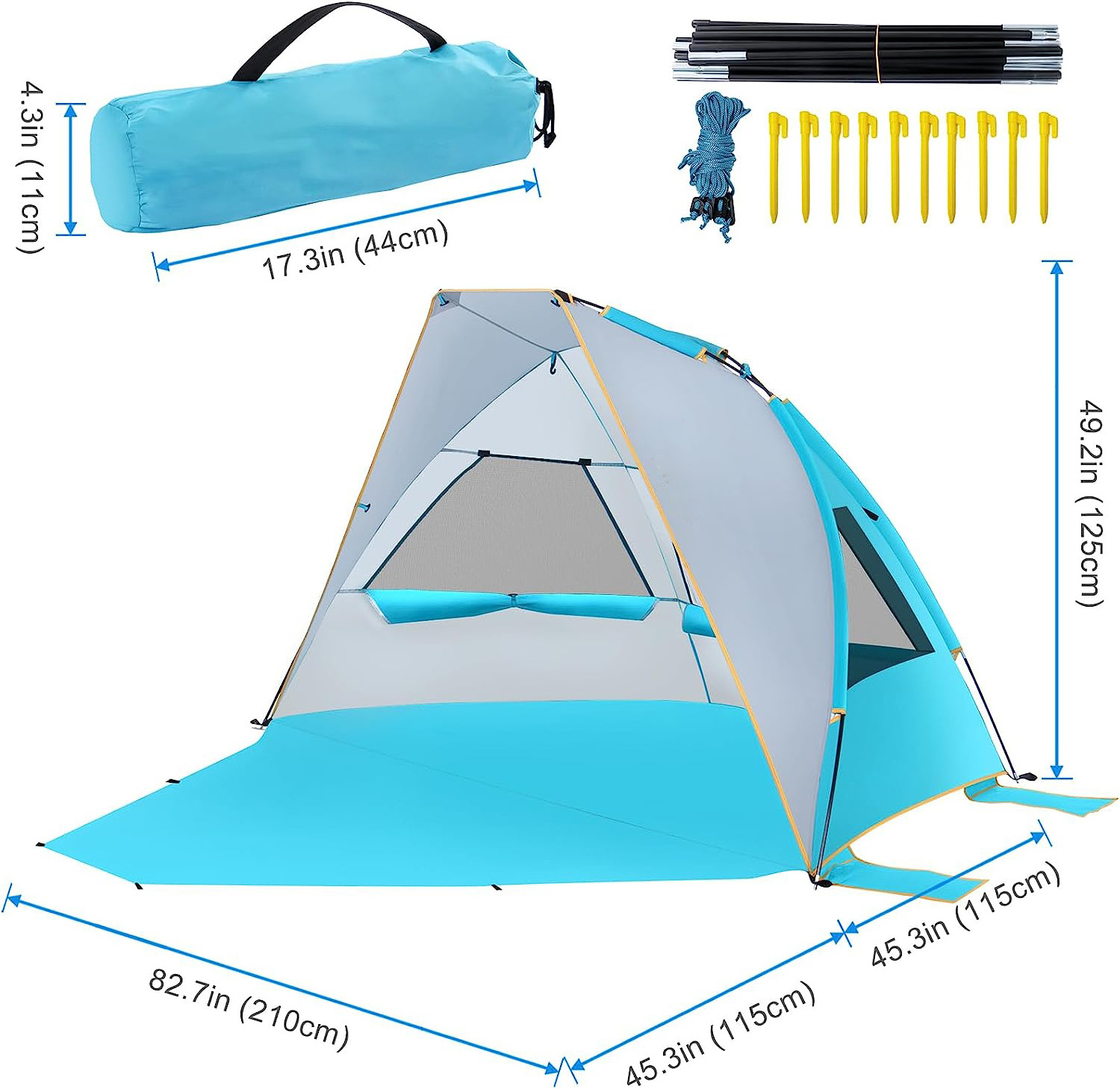 NPOT  Beach Tent 3 Person Portable Beach Tent UPF 50+ Sun Shelter Canopy Cabana Beach Tent Canopy Umbrella