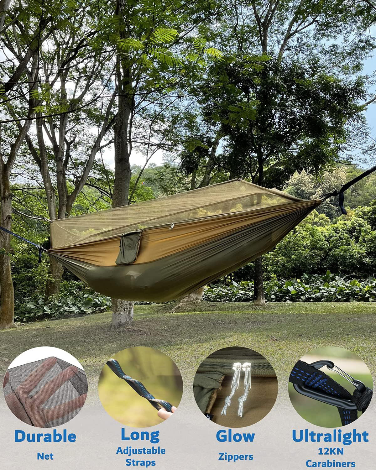 NPOT Portable Double Hammock With Mosquito Net Hammock And Waterproof Canopy