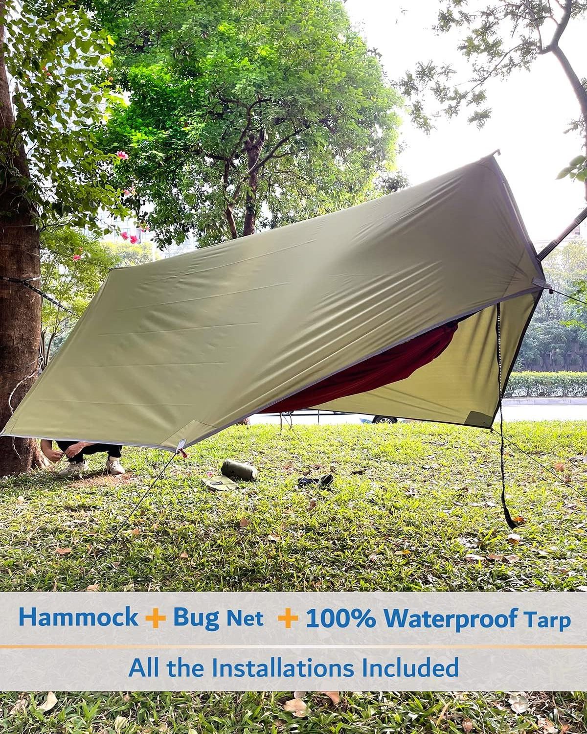 NPOT Portable Double Hammock With Mosquito Net Hammock And Waterproof Canopy