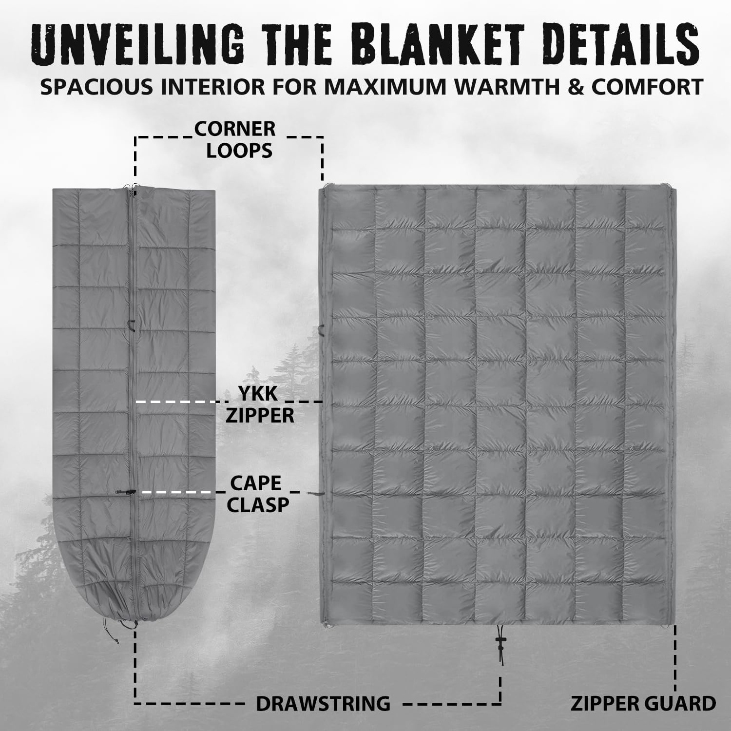 NPOT Insulation Puffy Camping Blankets for Cold Weather Warm & Packable Camping Quilt with Zipper