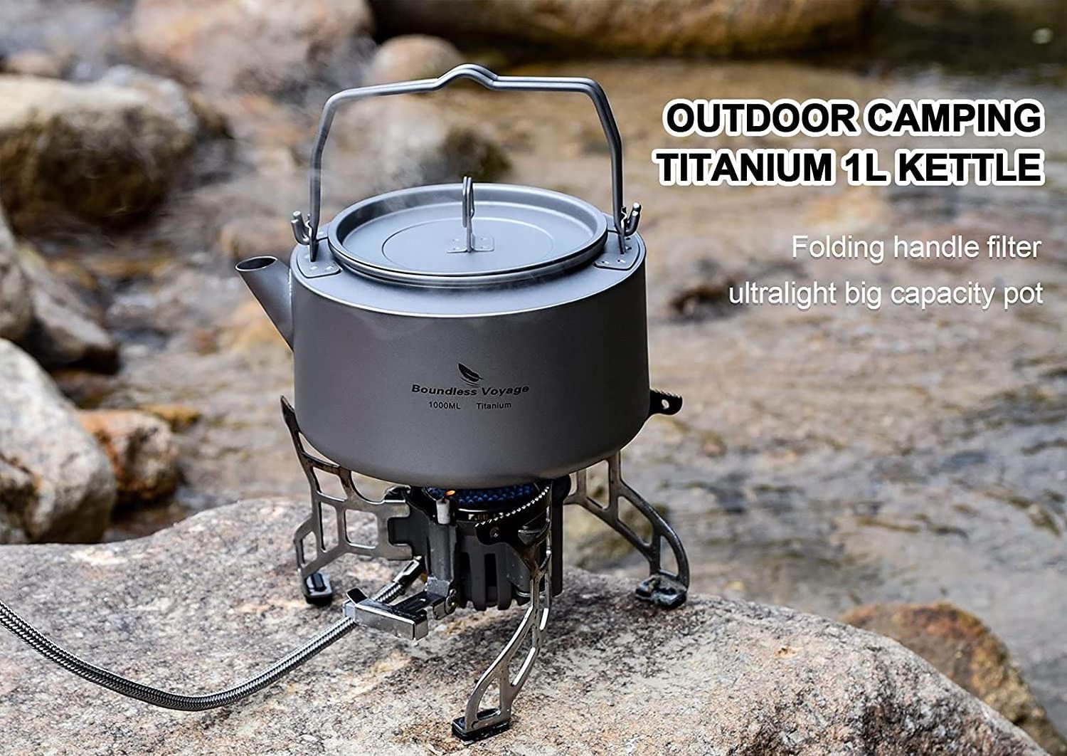 NPOT 700ML Titanium Kettle with Folding Handle Ultralight Teapot Outdoor Camping Big Capacity Pot for Boiling Water Coffee Tea