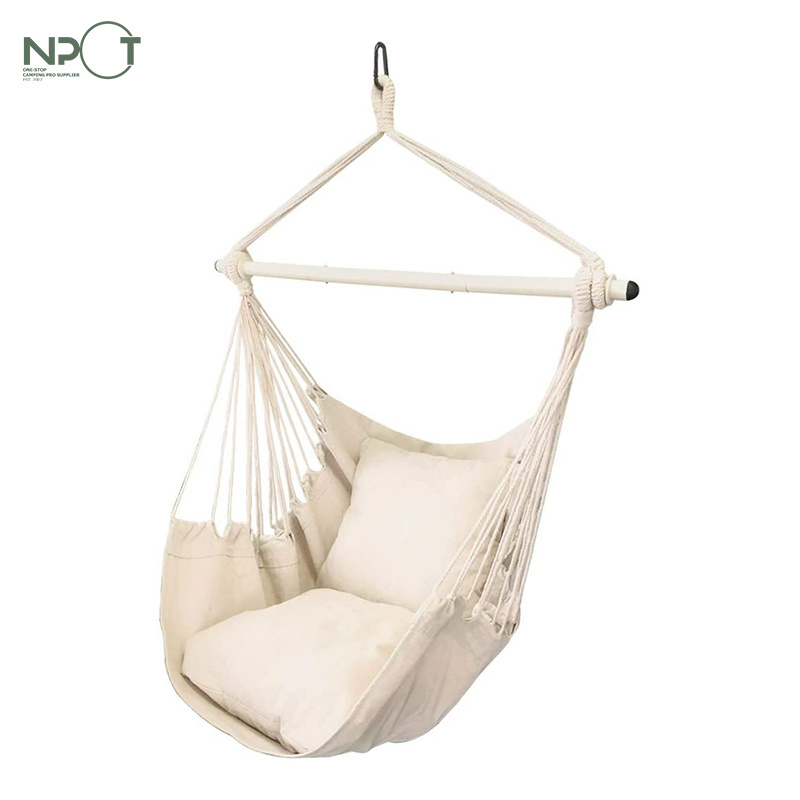 Hammock Chair Hanging Rope Swing,Max 500 Lbs,2 Cushions Included,Steel Spreader Bar with Anti-Slip Rings