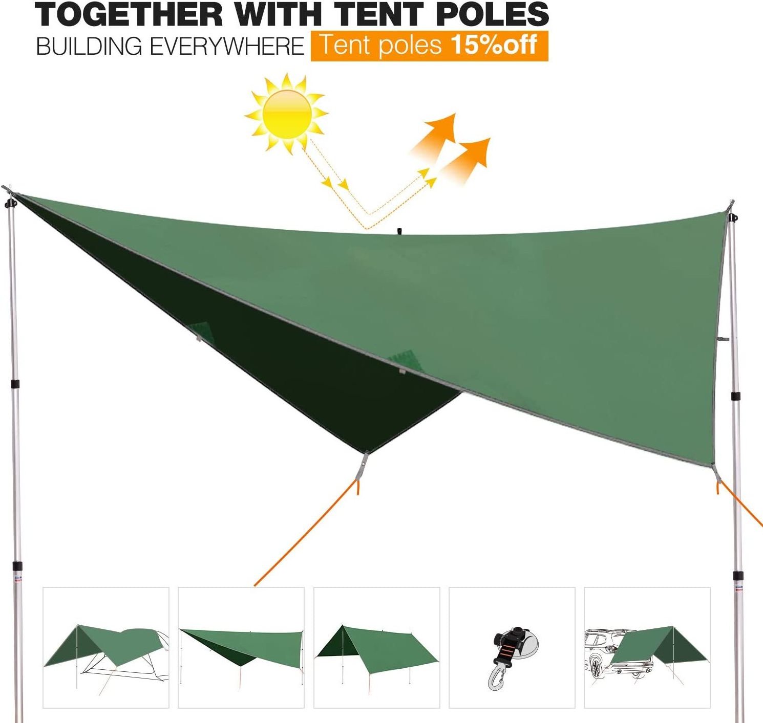 NPOT Hammock Rain Fly Waterproof and Lightweight Tent Tarp for Camping Backpacking Hiking